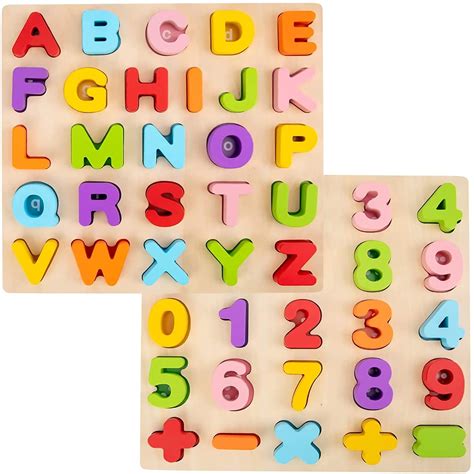 Alphabet Puzzle, WOOD CITY ABC Letter & Number Puzzles for Toddlers 1 2 3 Years Old, Preschool ...