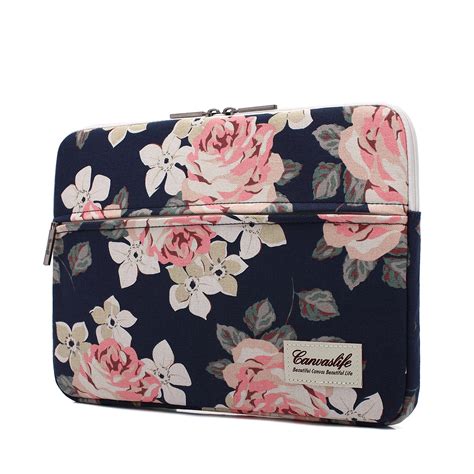 Buy Canvaslife White Rose Pattern 13 inch Canvas Laptop Sleeve with ...