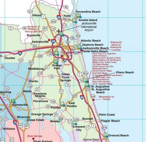 Map US-1 and SR-A1A Fernandina Beach to Ormond Beach Florida Road Map, Map Of Florida Cities ...