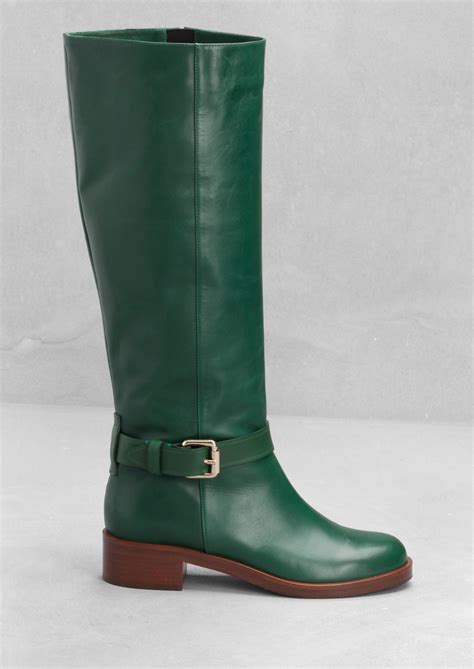 & other stories Leather Knee Boots in Green | Lyst