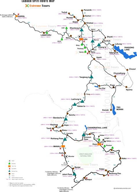 Detailed Route Map for Road Trip to Ladakh or Spiti