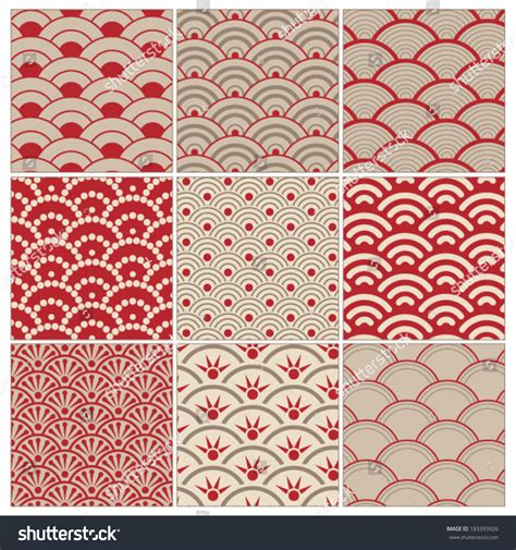 Traditional Red Seamless Wave Pattern Set Stock Vector Illustration 183393926 : Shutterstock