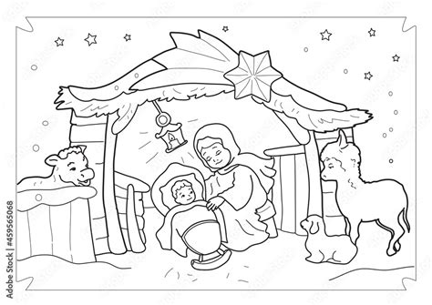 Christmas religious nativity scene. Coloring pages. Stock Vector ...