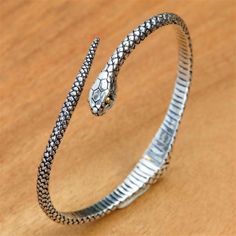 UNICEF Market | Realistic Sterling Silver Snake Bracelet with 18k Gold ...