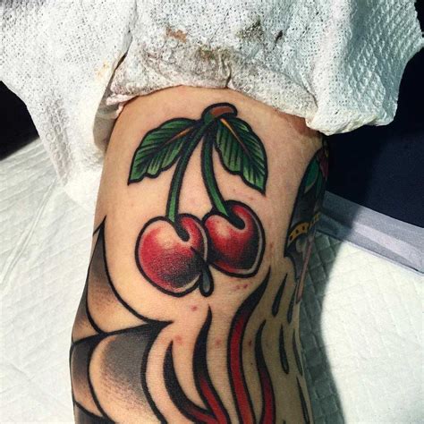 Traditional cherries tattoo - Tattoogrid.net