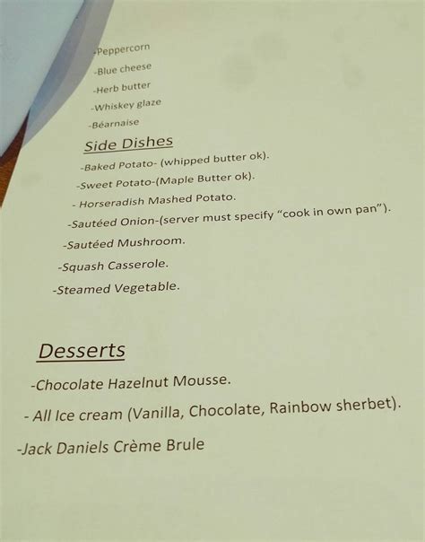 Menu at The Park Grill steakhouse, Gatlinburg, Parkway