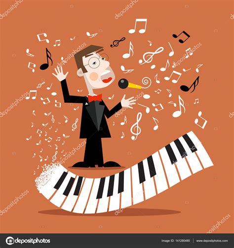 Music Background with Abstract Piano Keyboard and Notes. Vector Singer with Microphone. Stock ...