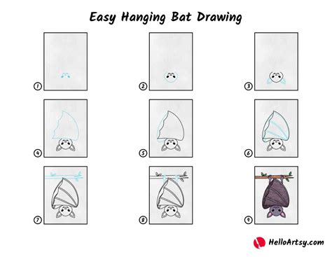 Easy Hanging Bat Drawing - HelloArtsy