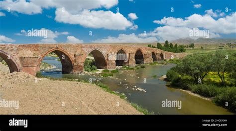 Historic stone Cobandede Bridge. The historical bridge over the Aras River.Turkey's most ...