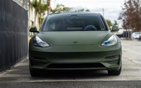 Matte Olive Green Tesla Model 3 Color Change Project - bulletproofautospa.com