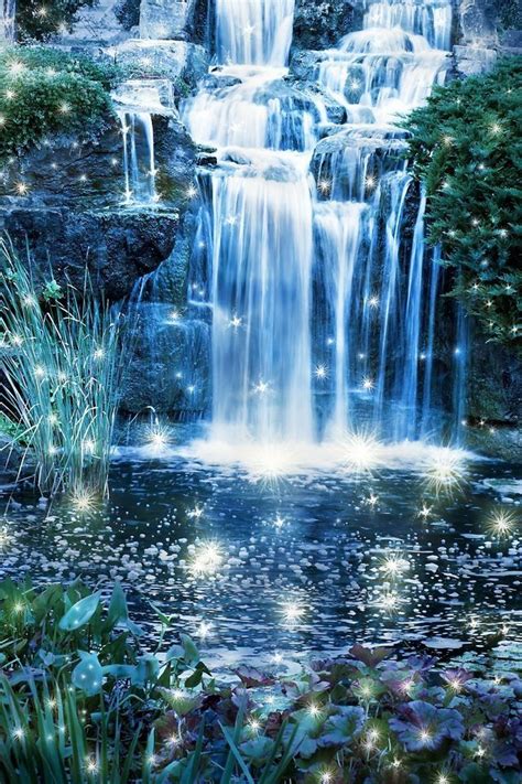 Magic night waterfall scene Wall Mural • Pixers® • We live to change | Wall murals, Scene and Water