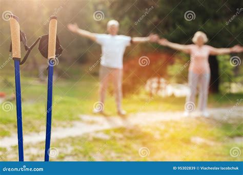 Nordic Walking Poles Being Ready for Usage Stock Image - Image of park ...