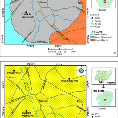 a Location map of Owerri and environs showing major drainages. b ...