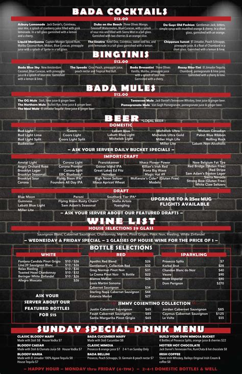 Menus - Bada Bing Bar & GrillBada Bing Bar & Grill