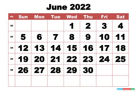 June 2022 Fillable Calendar - Printable Calendar Blank