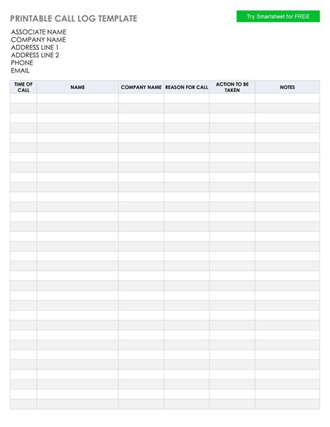 Free Printable Call Log Templates [Word, Excel, PDF]