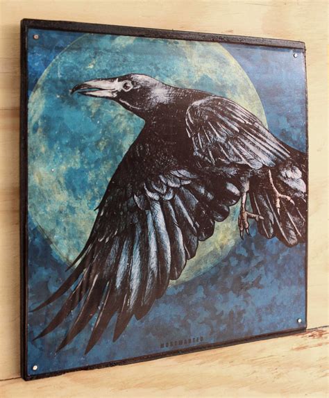 Night Crow, Full Moon, Drawing, Artwork Transfer on Rusty Metal, Old ...