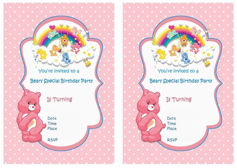 Care Bears FREE Printable Birthday Party Invitations | Birthday Party ...