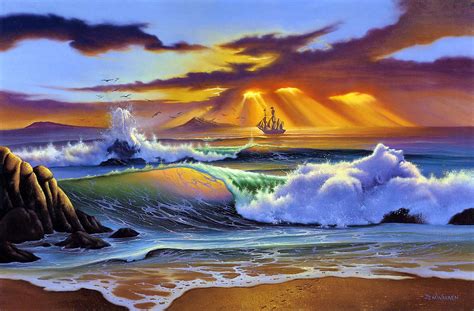 Wallpaper : sea, beach, ART, painting, craft, Sun, rays, evening, storm 1856x1218 - 4kWallpaper ...