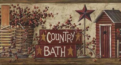 Brown Country Bath Wallpaper Border | Primitive decorating country, Wallpaper border, Country baths