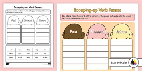 First Grade Scooping-up Verb Tenses Cut and Paste Activity