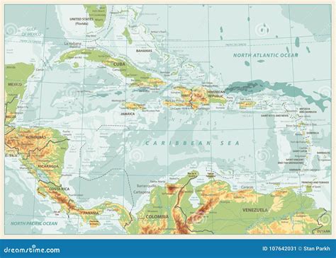 The Caribbean Physical Map. No Text Cartoon Vector | CartoonDealer.com #107638157