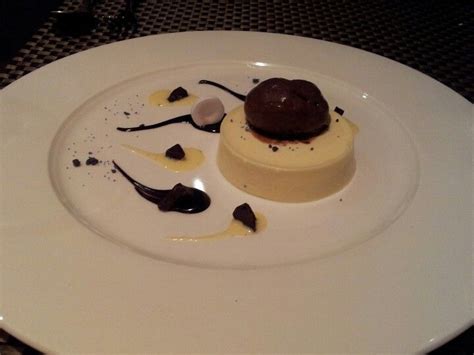 Violet mascarpone with chocolate sorbet and honeycomb nibs as served by Angels with Bagpipes ...