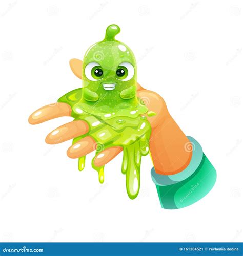 Funny Cartoon Green Slimy Character Sitting on the Hand. Cute Slime Toy Stock Vector ...