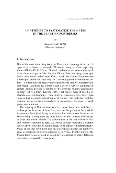 (PDF) An attempt to systematize the gates in the Urartian fortresses