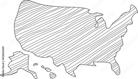 Hand drawn map of the United States of America. USA map sketch. US map ...