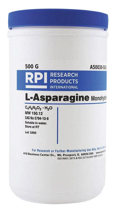 RPI L-Asparagine Monohydrate, 500g - 30UD18|A50030-500.0 - Grainger