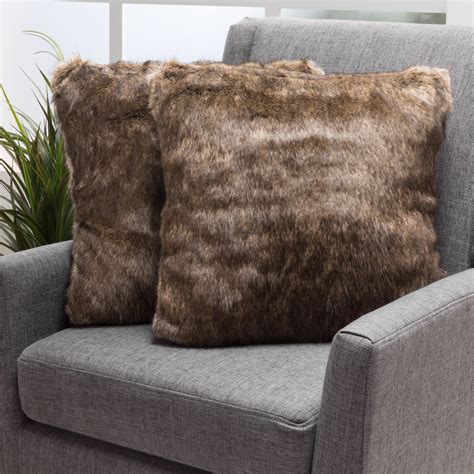 Noble House Elise Faux Fur Throw Pillow (Set of 2), Dark Brown ...