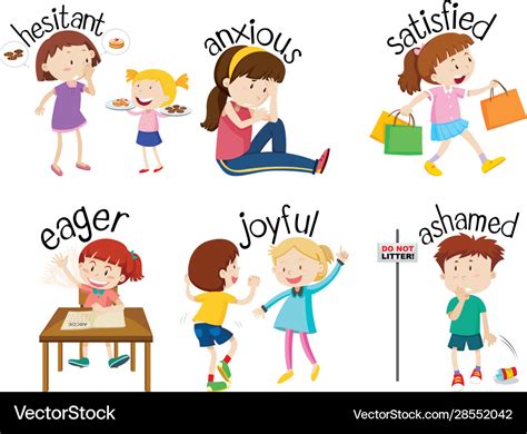 Set adjective words with children expressing Vector Image