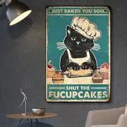 Metal Tin Sign Board, The Baked Cat Wall Art Decor, Retro Vintage Kitchen Bedroom Wall Decor ...