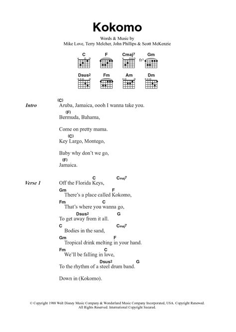 Kokomo by The Beach Boys - Guitar Chords/Lyrics - Guitar Instructor