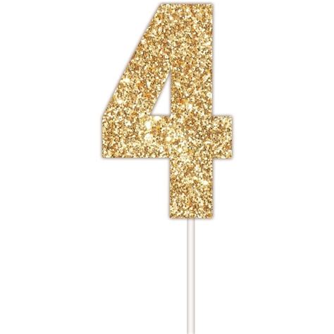 Artwrap Number 4 Glitter Cake Topper - Gold | BIG W