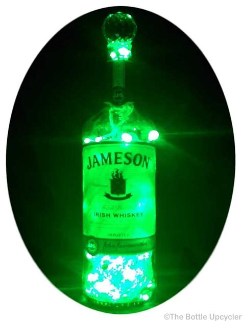 Upcycled Jameson Irish Whiskey Mood Therapy Liquor Bottle Light with Green LED’s | Liquor bottle ...