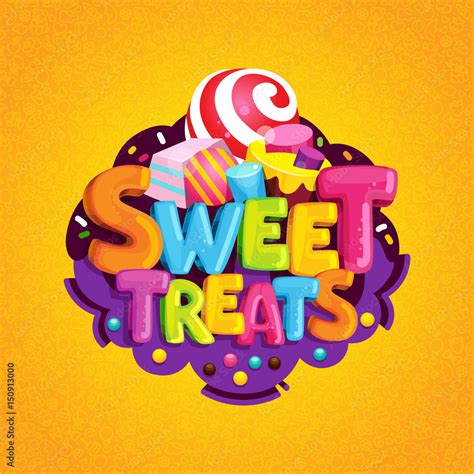 Sweet treats. Cartoon vector logo. Isolated illustration color letters ...