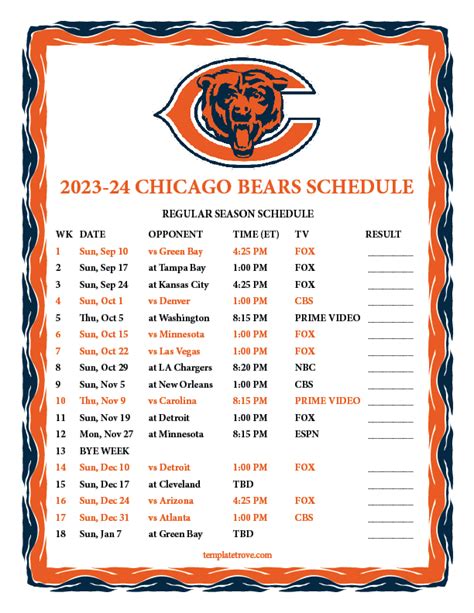 Printable Chicago Bears Schedule 2024