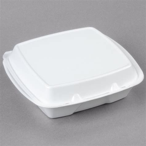 Dart 90HTPF1R 9" x 9" x 3" White Foam Square Take Out Container with Perforated Hinged Lid - 200 ...