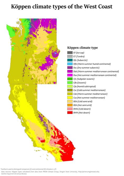 Köppen climate types of the US West Coast | Us west coast, American history timeline, Climates