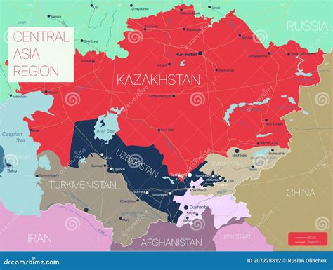 Central Asia Political Map Vintage Color Cartoon Vector | CartoonDealer.com #111141177