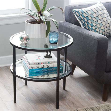 Belham Living Lamont Round End Table - Black | End tables, Glass end tables, Tempered glass ...