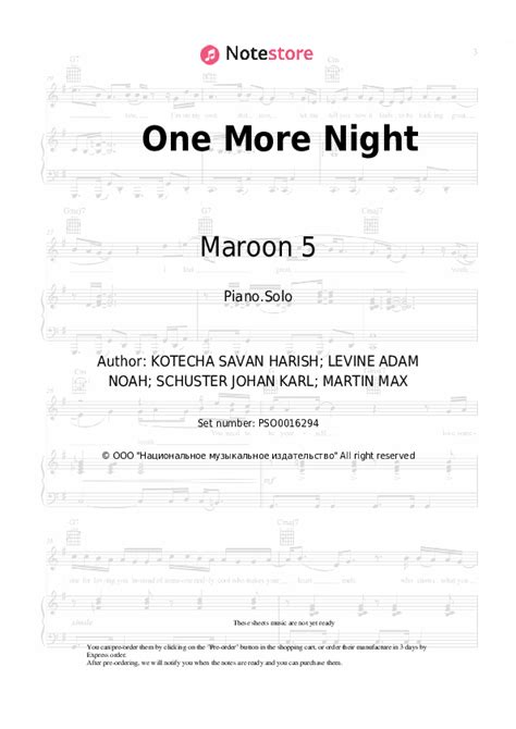 One More Night piano sheet music Maroon 5 in Note-Store.com | Piano ...