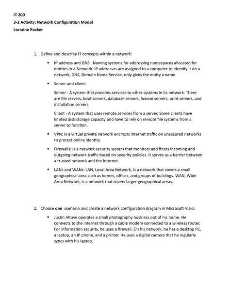 IT 200 3-2 Activity Network Configuration Model - IT 200 3-2 Activity: Network Configuration ...