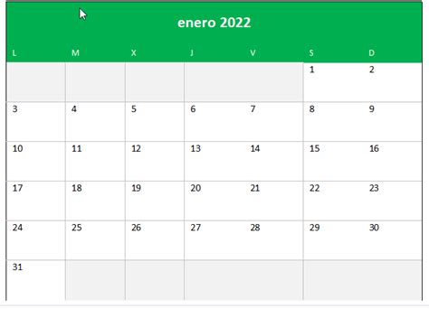 Calendario 2022 Descargar plantilla en excel Siempre Excel