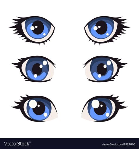 Blue cartoon anime eyes set Royalty Free Vector Image