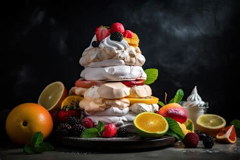 Premium AI Image | Stack of meringue rounds with layers and flavors of ...