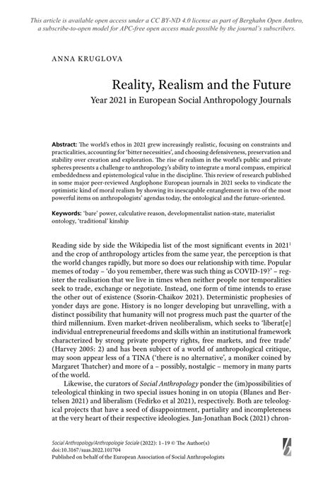 (PDF) Reality, Realism and the Future: Year 2021 in European Social Anthropology Journals