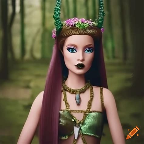 Barbie-style druid priestess with waterfall backdrop on Craiyon